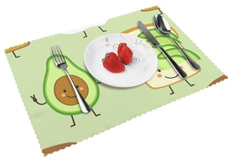 Süße Avocado und Toast und gebratenes Ei,Tischsets, 4er Set, waschbar, Platzsets für Esstisch, hitzebeständig, Tablettmatten, 30x45 cm