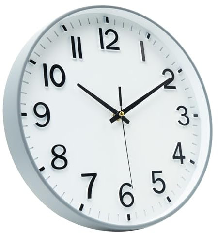 HZDHCLH 30cm Lautlos Wanduhr Schleichende Sekunde mit Arabisch Ziffer ohne Ticken für Dekoration Wohnzimmer, Küche, Büro, Schlafzimmer(Grauer Rahmen)