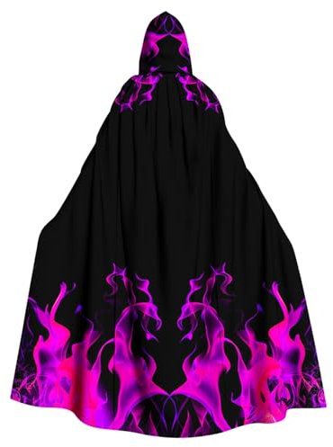 Halloween Umhang mit Kapuze Sale Für Herren Damen Flamme Drucken Cape mit Kordelzug Steampunk Gotisch Zauberrobe Renaissance Hexenumhang Mittelalter Kostüm Schulterumhang für Erwachsen Lange Umhänge