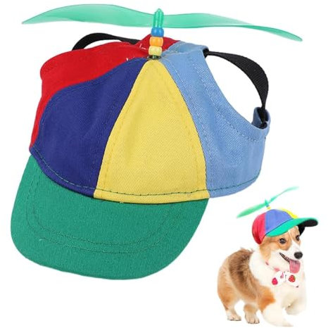 MEISO Hundehut, Baseballmütze für Hunde, mit Propeller, verstellbar, mit abnehmbarem Propellerhut, für kleine Hunde, Welpen und Katzen (M)