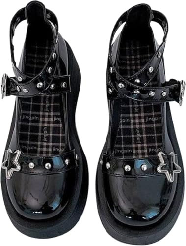 Goolecrimp Damen Gothic Lolita Mary Jane Schuhe mit Plateauabsatz, Schwarz, 38 EU