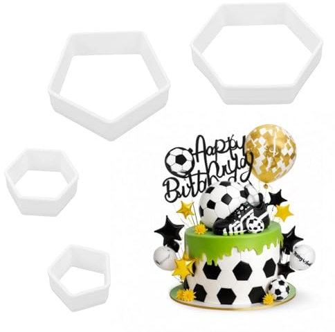 JIYIN 4 Stück Fußball Ausstechform, Sechseck Ausstechformen Set Fußball Muster Keks Ausstecher Fußball Fondant Schneider für DIY Fussball Plätzchen,Dessert,Torten Dekorieren