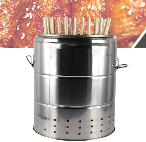 OmePS Barile di Carbone per Barbecue Portatile Senza Fumo, fornello sospeso per Barbecue Verticale con 50 spiedini, Acciaio Inossidabile e torrefazione a 360°, separazione del Carbone d'olio