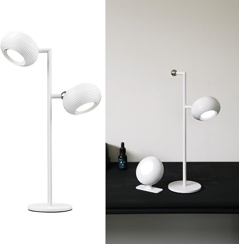 LuminexDesigns Cordless Table Lamp Rechargeable – LED Bedside Lamp Touch Dimmable, Modern Industrial White Desk Lamp USB Battery Tall 35cm, Dual Detachable Magnetic Head for Bedroom Living Room Office