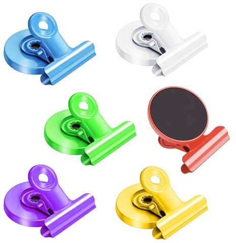 Fridge Magnet Clips – Pack of 6 Heavy-Duty Magnetic Clips for Refrigerator, Whiteboard, & Kitchen Organization – Multi-Purpose Scratch-Free Magnets for Notes, Photos, & Cupboard Doors