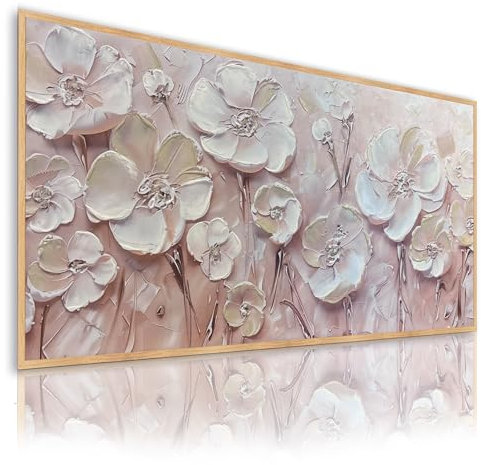 DekoArte - Tableau Peint à la Main Nature 140x70 cm TEXTURE FLORALE - Tableaux Modernes à l'Huile avec Cadre Couleur Bois