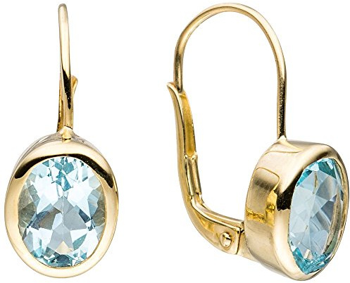 Paar Ohrringe Ohrhänger Creolen Blautopas Topas hellblau 333 Gold Gelbgold