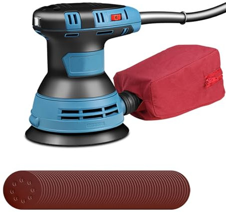Levigatrice rotorbitale 125 mm,levigatrice elettrica 350W 12000 OPM, 6 velocità variabili,con 150 pezzi carta vetrata e sacchetto la polvere staccabile,levigatrice elettrica la lavorazione del legno