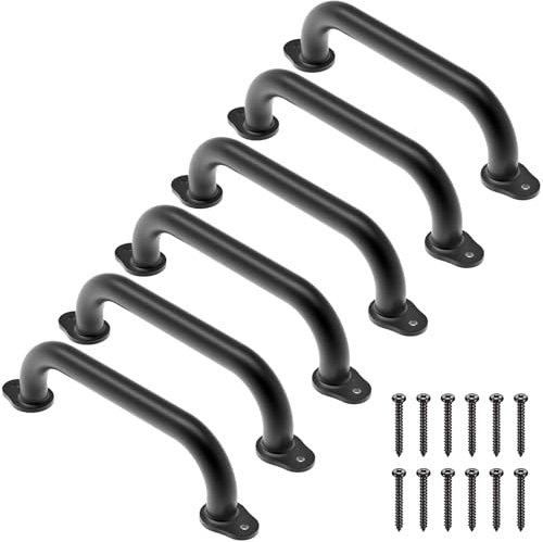 Dolibest Handlauf Metall, 30.5cm Schwarz Treppenhandlauf Sicherheitsgrif Kinder Wandhandlaufe 6er Haltegriff Senioren für Spielplatz/Schaukel/Spielset/Spielturm/Spielhaus/Hochbett/Baumhaus,Kürbisbasis