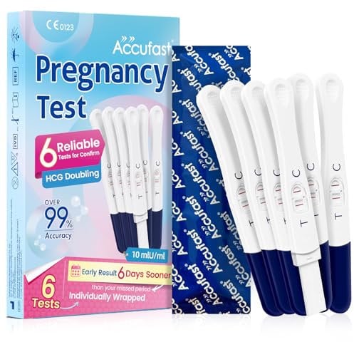 Accufast Test de Grossesse, 6 X emballés individuellement HCG Test, Détection Précoce 6 Jours Avant Retard, Sensibilité HCG de 10mIU/mL, Pregnancy Test, Détection rapide en 1 minutes