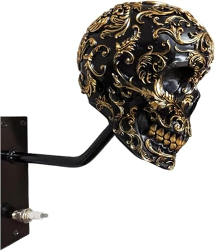 HRTIUDS Motorradhelm Totenkopf-Halter, Wandhalterung, Helmständer, Kunstharz, Mehrzweck-Aufbewahrung für Helme, Mäntel, Mützen und Sportausrüstung (F)