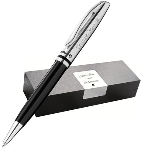 Pelikan Jazz Kugelschreiber mit Gravur Geschenk - Kugelschreiber - einzigartige Stifte mit Namen - personalisierte Geschenke zu Weihnachten - Kugelschreiber personalisiert (Schwarz)