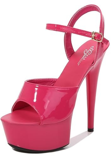 Ichlovdu Sandali sexy da donna con tacco alto, 15 cm, a spillo con plateau da 5 cm, con punta aperta, eleganti scarpe per feste e palcoscenico