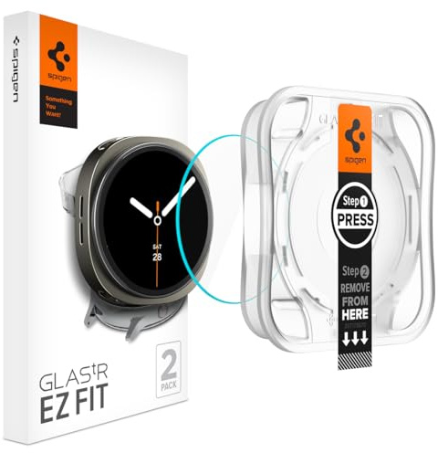 Spigen Glas.tR EZ Fit Screen Protector for Samsung Galaxy Watch 8 (40mm) - 2 Pack, Case Incompatible