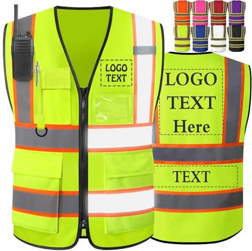 YAEILOV Benutzerdefinierte Sicherheitsweste mit hoher Sichtbarkeit, Klasse 2 für Männer, personalisierte Arbeitswesten mit zweifarbigem Logo für Bauarbeiter