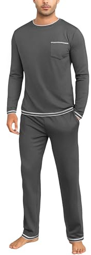 Demegimi Herren Schlafanzug Lang Pyjama Baumwolle Winter Zweiteilige Pyjamas Set Männer