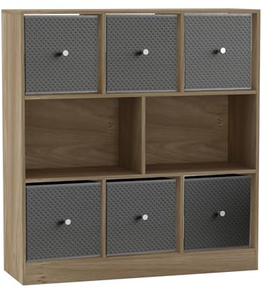 URBNLIVING 8 Cube Asymmetrical Bookcase with 6 Fabric Storage Drawers, Modern Freestanding Shelving Unit for Books, Toys & Decor, Engineered Wood Organizer Cabinet for Home & Office