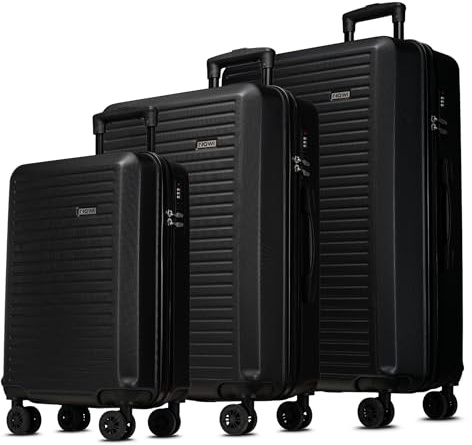 NOWI Kofferset 3-teilig Hartschale – M/L/XL Reisekoffer Set mit Rollen – Suitcase Luggage Set, Zahlenschloss, hartschalenkoffer Set robust (Schwarz)