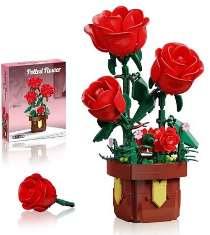 TYCOLE Rose en Briques, Bonsaï en Pot, 307 Pièces, Fleurs à Construire 6+ | Déco Botanique Maison & Bureau, Plante Artificielle DIY, Cadeau d’Anniversaire & Noël pour Femmes, Filles & Adultes