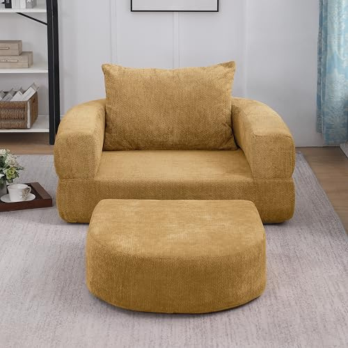 Ligterra Modulares Sofa, Boneless Couch, Zusammenklappbares Schlafsofa, Sofa mit Schlaffunktion, mit Kissen, Faltbare Matratze, für Wohnzimmer, Gästezimmer, Wohnung, 101×90×41cm (Gelb)