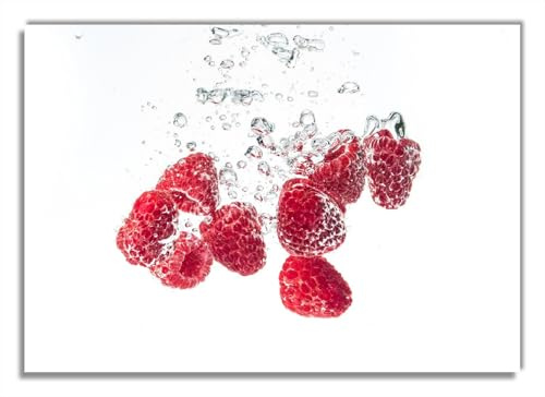 Wallario Glasbild Sprudelnde Himbeerfrische - 70 x 100 cm Wandbilder Glas in Premium-Qualität: Brillante Farben, freischwebende Optik