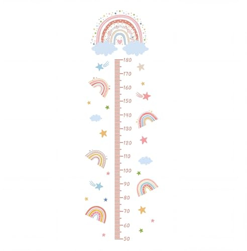 Wandtattoo Regenbogen mit Messlatte, Höhenmesser 50–180 cm | Selbstklebender Wandaufkleber zur Wachstumsmessung für Babyzimmer, Kinderzimmer und Wohnbereiche.