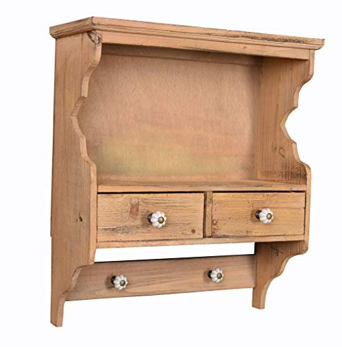 Unbekannt Wandschrank „Villa Lucie“ – Shabby Chic Antik-Hängeregal (47×40×17 cm) aus Altholz mit 2 Schubladen & Ablage, Landhausstil-Tellerboard