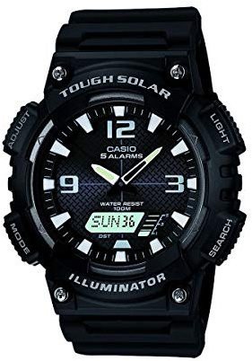 Casio Herren Solar Armbanduhr, 46.00mm GehäusegröÃŸe mit schwarz analog/digital Zifferblatt und schwarz Rubber Strap Armband AQ-S810W-1AVEF