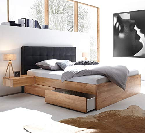 Hasena Bett Elito mit 4 Bettkästen Kernbuche Kopfteil Carbon 180x200