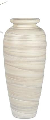 Dekorative schwere Bodenvase 50cm Creme - Relief aus Keramik gefertigt