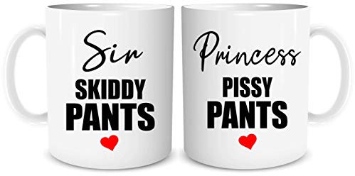 Set of 2 Mugs Funny Rude Couples Mug Gift Housewarming Present Mr and Mrs Coffee Tea Cup Mugs Sir Skiddy Pants Princess Pissy Pants His and Hers WSDMUG1853