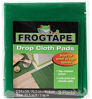 Frog Tape Drop Cloth Pads, Leak-proof, Absorbant, Non-Slip Dust Sheets (3 Pack), Green, 286743