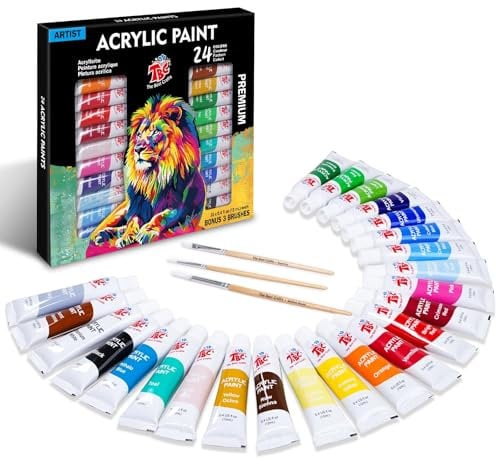 TBC The Best Crafts Acrylfarben Set, Satz von 24 farbe 12ml Tuben, Grundlegende und Metallische Farben, Wasserfest und Lichtecht, Schnell Trocknend, für DIY Stein, Keramik, Holz, Papier