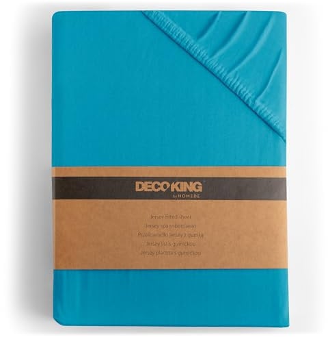DecoKing Lenzuolo con Angoli Singolo Elasticizzati 80x200-90x200 cm 100% Jersey in Cotone Pettinato Morbido 80x200cm - 90x200cm Ciano Amber