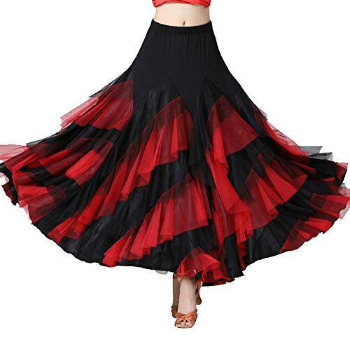 YAOTT Femme Jupe Longue Flamenco Danse Latine Compétition Performance de Tango Jupes de Danse Moderne Rouge Taille Unique