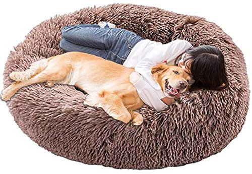 LINRUI Memory Foam XL Hundesofa Orthopädisches für Grosse Mittlere Hunde Hundekissen Waschbar Oval Hoch Hundebett Antistress Flauschiges Rund Kuschelig Hundehöhle XXL Donut Braun