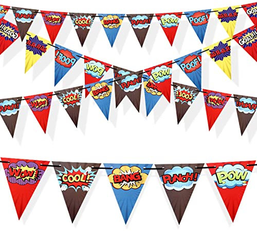 Hero Birthday Banner Hero Birthday Party Decorations Hero Paper Pennant Banner Garland Decor for Kids Boys Birthday Party Supplies Baby Shower Wall Decoration, 4 Pieces