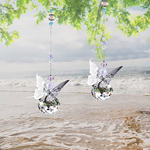 2 Stück Sonnenfänger, Kristall zum Aufhängen, Prisma, Suncatcher Hängedeko, Lichtfänger Anhänger, Fensterschmuck Crystal Pendant für Fensterdeko Garten