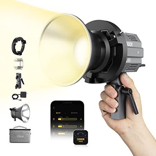 Videoleuchte, Colbor CL60 65W COB Dauerlicht 2700K-6500K CRI97+ mit Bowens Mount App-Steuerung 10 Lichteffekte Tageslight für Fotostudio Videoaufnahme, LED-Videoleuchte-Studio-Dauerlicht-Fotografie