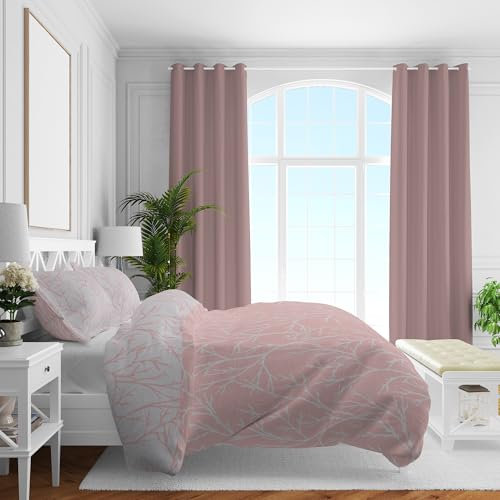 Brielle Mako Satin Bettwäsche Set - Wendebettwäsche - 100% Baumwolle/Fadenzahl 220 - seidig weich, luxuriös, mit Reißverschluss - Rosa-Grau - 2-teilig - Deckenbezug 135x200cm, Kissenbezug 80x80cm