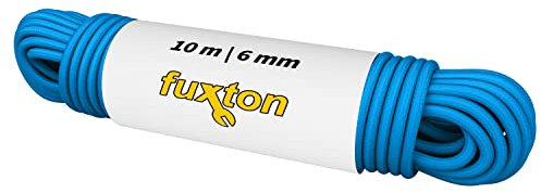 fuxton Corde élastique 6 mm 10 m Bleu (Elastique bache remorque, Corde d'extension, Bande élastique, Sandow, tendeur Elastique, Cordon Elastique pour bache Piscine)