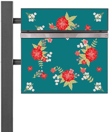banjado® Standbriefkasten Anthrazit mit Motiv Landhaus Romantik & Zeitungsfach/Briefkasten mit Standfuß in Anthrazit/Postkasten A4 Einwurf inkl. Montagematerial & 2 Schlüsseln