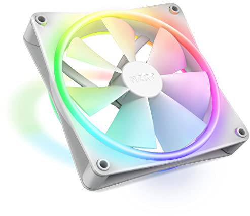 NZXT F140 RGB Duo - 140mm Dual-Sided RGB Fan – 20 Individually Addressable LEDs – Balanced Airflow and Static Pressure – Fluid Dynamic Bearing – PWM Control – Anti-Vibration Rubber Corners – White