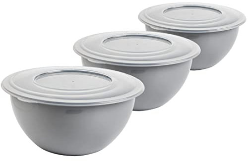 2friends 3x Schüssel mit Deckel 5l, Rührschüssel Set, Salatschüssel mit Deckel, Schüssel Set, Plastikschüssel BPA-frei, hell grau Schüsseln, Rührschüssel mit Deckel, Ø 28 cm, Model Leya, Made in EU