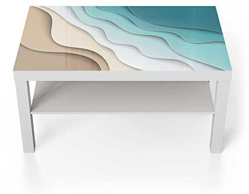 DEQORI Glastisch | weiß groß 90x50 cm | Motiv Farbige Papierwellen | ausgefallener Beistelltisch aus Glas | Hochglanz Couchtisch fürs Wohnzimmer | moderner Couch Tisch mit Design