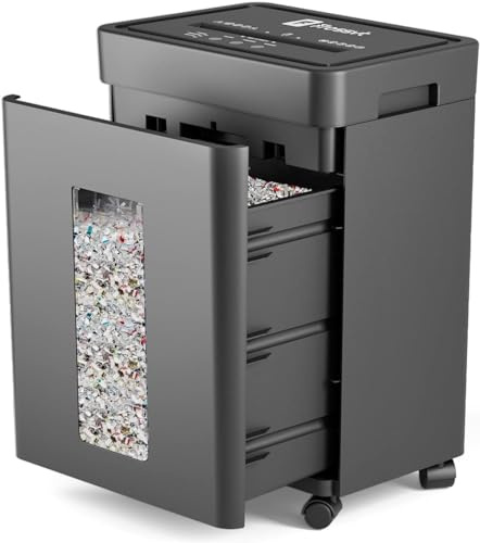 Frossvt Heavy Duty Paper Shredder Micro-Cut High Security Level P-4/12 Sheets 10-Minutes Running Time/AUTO Reverse/ 5.3-Gallon Pull Out Bin, Anti-Jam & Quiet Shredder for Office Home
