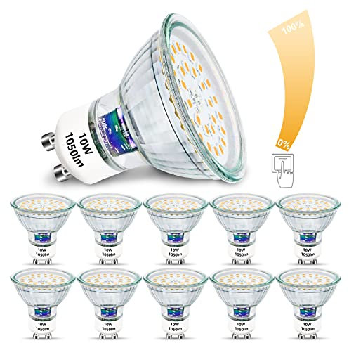 Unikcst GU10 LED Warmweiss 10W Dimmbar Glühbirnen Ersetzt 100W Halogen Leuchtmittel Hell 1050Lumen 3000K LED Spot 230V Flimmerfrei Strahler, 10 Stück