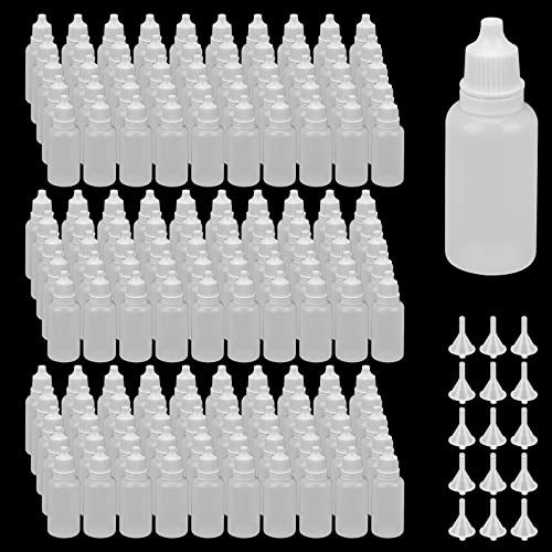 JAPCHET 100 PCS 20ml Plastic Dropper Bottles, Empty Eye Dropper Bottle with Cap and funnel, White Squeezable Bottle for Eye Drops, Essential Oils