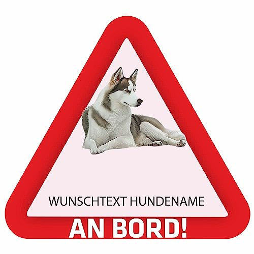 INDIGOS UG - Autoaufkleber selbst gestalten Sibirischer Husky - 15 cm Hunde Sticker selbstklebend - Heckscheibenaufkleber - Name und Wunschtext personalisiert - Motorrad - LKW