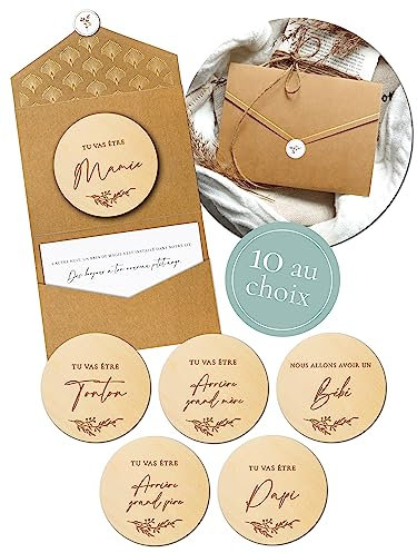 Joli Coon 10 au choix - Annonce grossesse carte en bois - Enveloppe dépliante et sceau - Annonce grossesse bebe